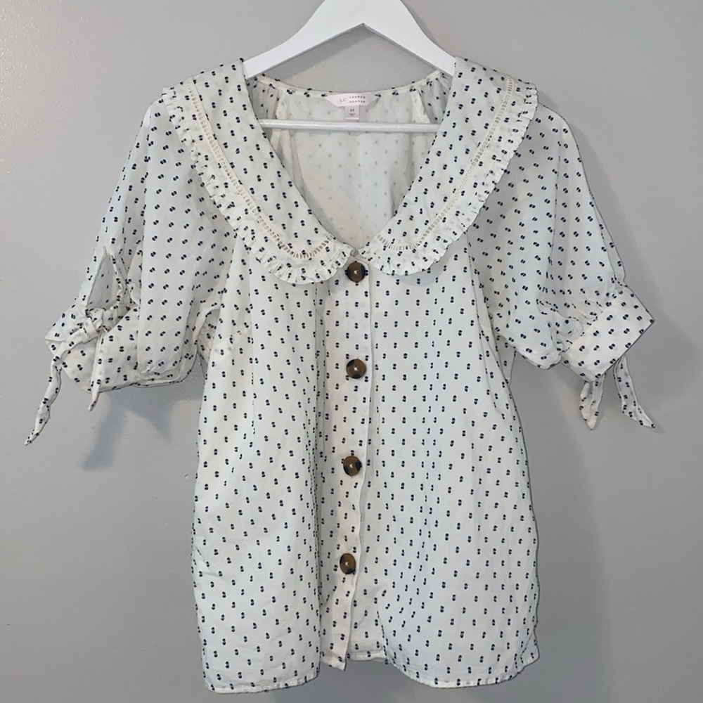 LC Lauren Conrad Peter-Pan Collar Ruffled Blouse - Picture 3 of 7